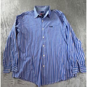 Chaps Button Down Shirt Mens XL‎ Blue Striped Long Sleeve Easy Care